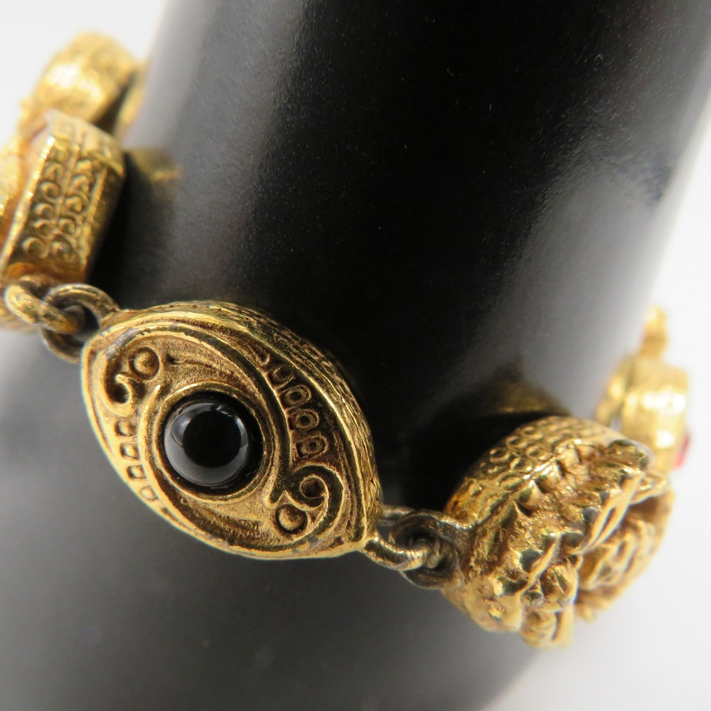 Vintage Gold Tone Multi Color Bead Charm Link Bracelet 7 Inch Ornate Boho - Picture 7 of 11